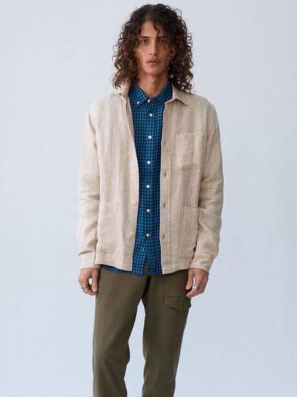 Corridor NYC Linen Herringbone Overshirt in Natural